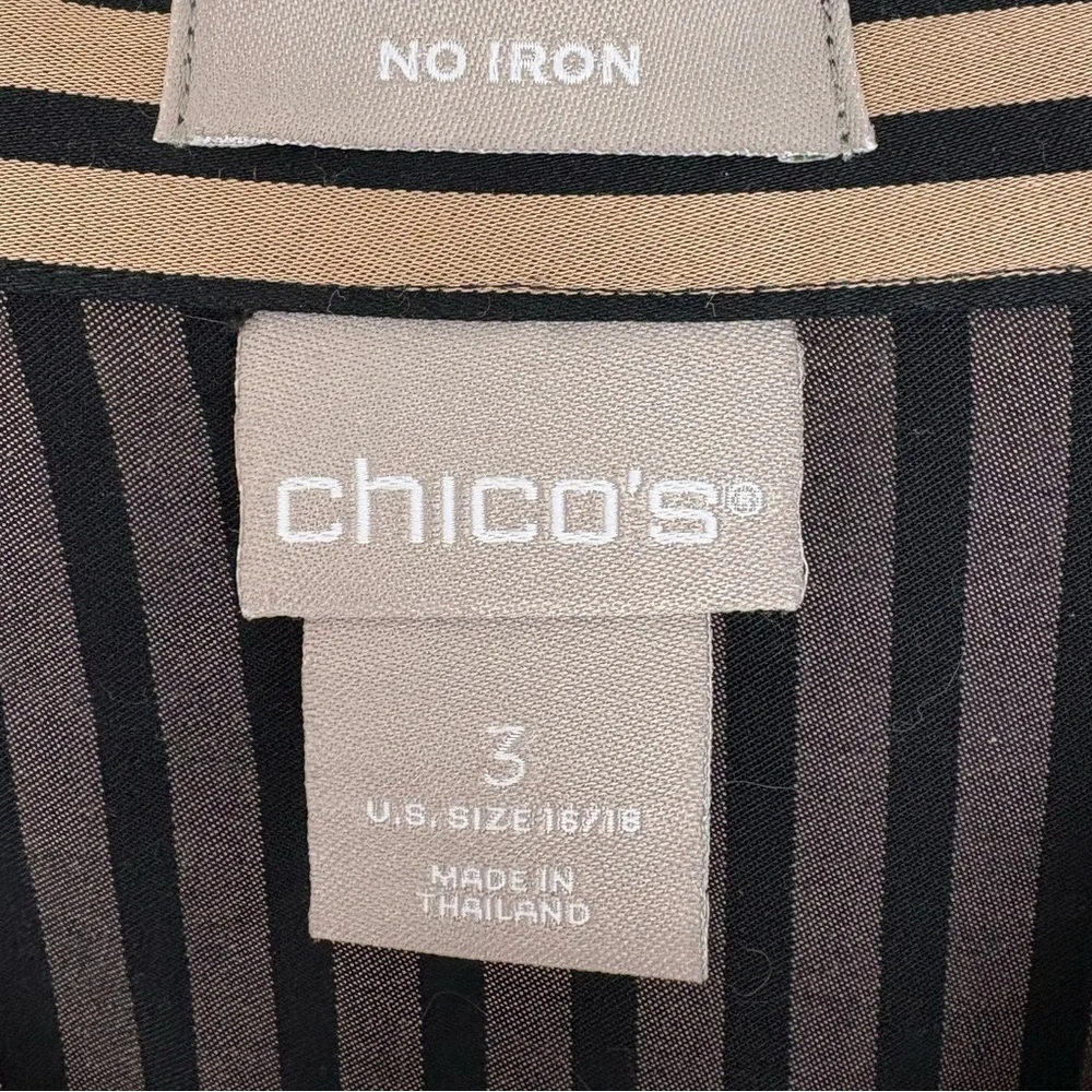 Chico's Black and Tan Striped Button Down size 16/18 (3) 100% Cotton office EUC - Picture 2 of 11